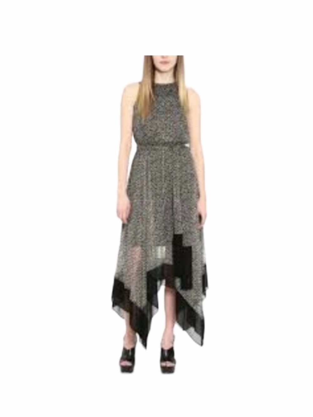 Michael Michael Kors Black Brown Handkerchief Hem Cheetah Print Dress